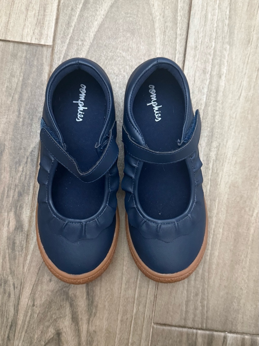 oomphies Navy Mary Jane Shoes with Brown Trim